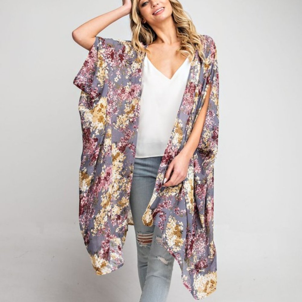 Grey Floral Kimono